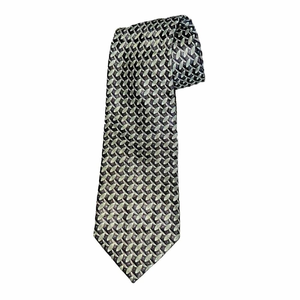 ERMENEGILDO ZEGNA TIE GREEN GEOMETRIC HAND MADE ITALY 100% SILK W 3.75" L 59"